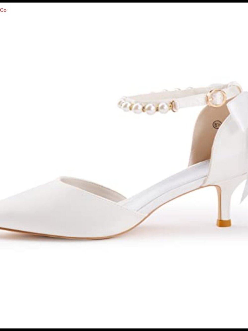Women's Pearl Ankle Strap Kitten Heel D'Orsay Satin Pumps Pointed Toe Wedding - Picture 4 of 6